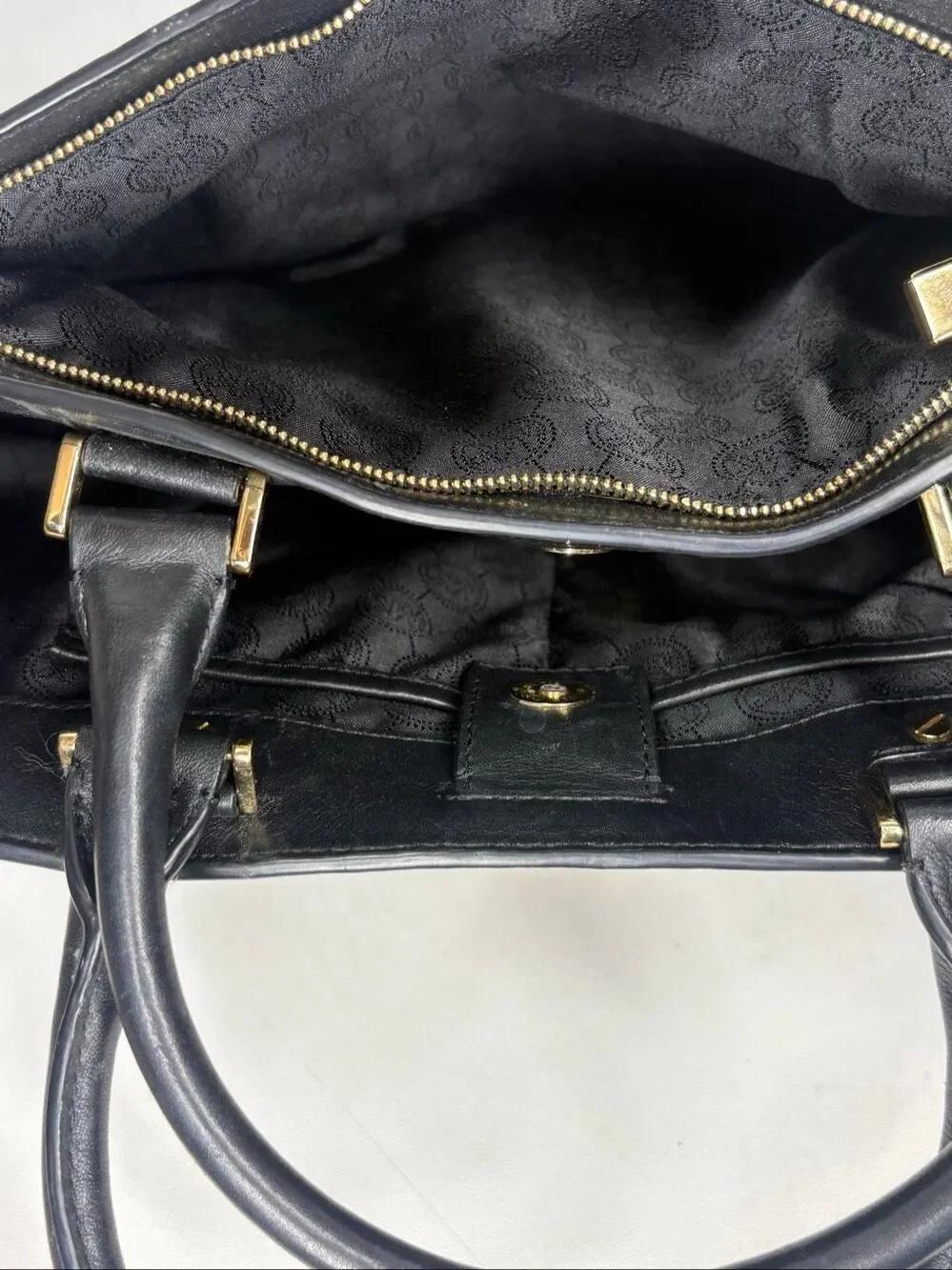 Michael Kors Karlie Black Leather Satchel Gold Hardware Handbag 30S5GCDS3L.